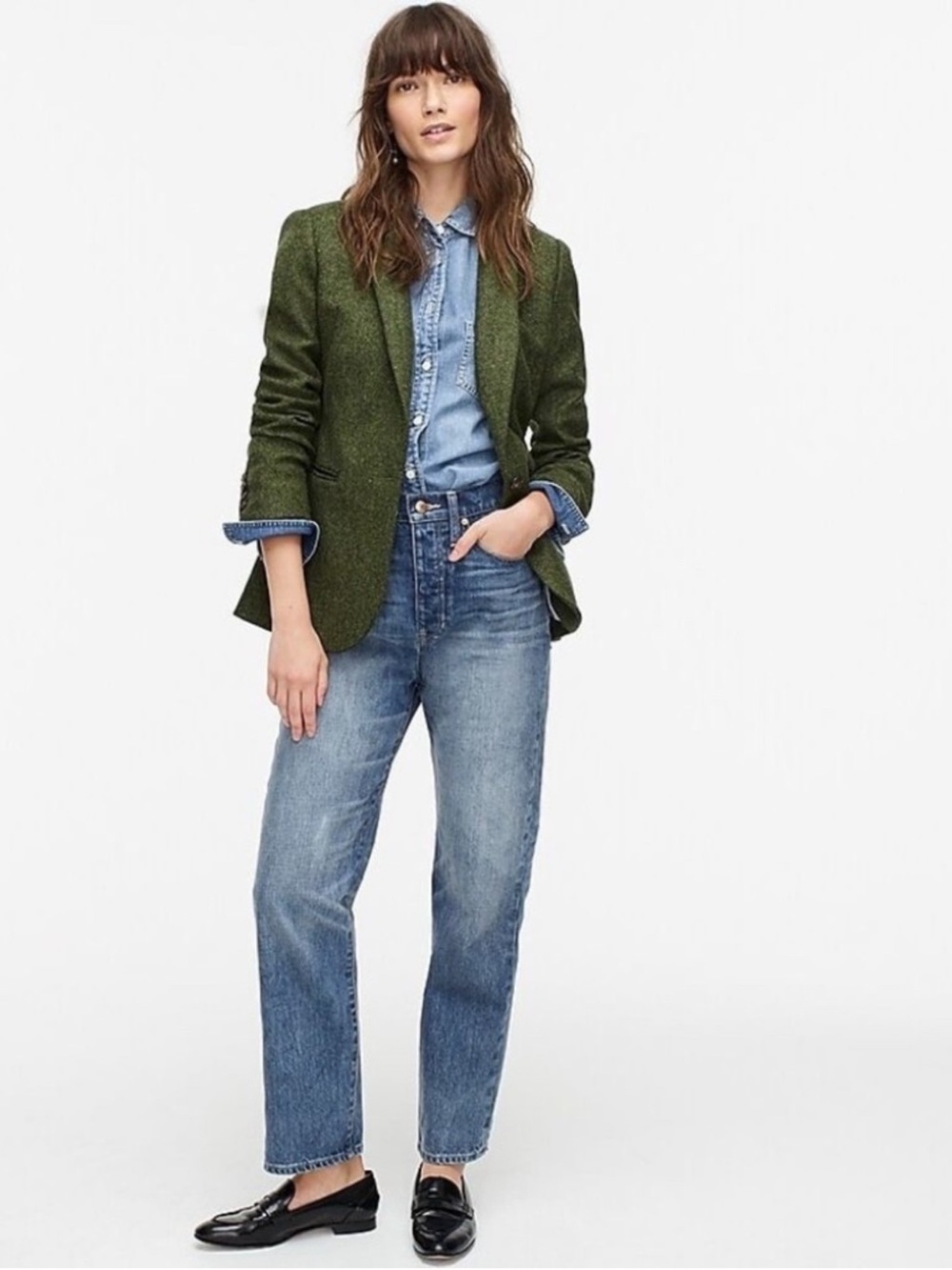 J Crew Parke Blazer English Wool Herringbone Tweed Green Preppy Academia